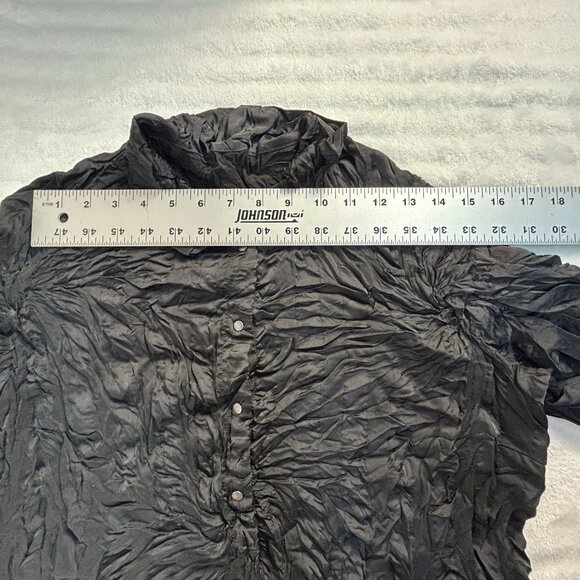 Babette Womens Black Textured Crinkle Button-Up Shirt Small Long Sleeve Casual - Picture 5 of 10